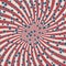 American retro patriotic vector illustration. Concentric stripes and stars confetti in colors of United States flag. Background