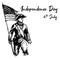 American revolutionary soldier vector illustration. American patriot sketch. Independence day. 4th July.