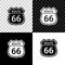 American road icon isolated on black, white and transparent background. Route sixty six road sign. Vector