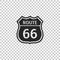 American road icon isolated on transparent background. Route sixty six road sign