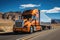 American road trip, a powerful truck against the backdrop of a scenic highway. AI Generated