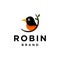 American robin logo design vector icon, black and orange bird Illustration