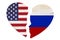 American and Russian flags in a broken heart