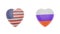 American and Russian Flags Heart. Partnership between America and Russia countries concept