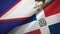 American Samoa and Dominican Republic two flags textile cloth, fabric texture