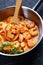 American seafood dish: shrimp scampi on a skillet