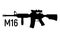 American silhouette military rifle with aim, icon self defence automatic weapon concept simple black vector illustration, isolated