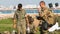 American soldiers relaxing in a reconstituted military camp