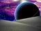 American Space Craft Hovers Alien Landscape