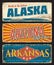 American states Alaska, Arizona and Arkansas set