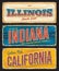 American states Illinois, Indiana and California