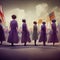 American Suffragette March Women\\\'s Rights Group Purple White Organised Rally Demonstration Abstract Generative AI