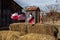 The American and Texas flags arranged on straw bales, independence day decoration