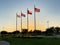 American and Texas flags in DFW Founders` Plaza