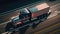 American truck pulling load on a freeway. Generative ai illustration