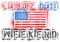 American USA flag and Labor Day Weekend text in red, white, and blue spray paint stencils