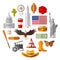 American vector icons. Traditional USA national symbols