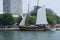 American War of 1812 replica sailing ship at pier in urban city of in Toronto by Peter J. Restivo