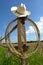 American West Rodeo Cowboy Hat and Lasso on Post