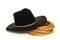 American West Rodeo Cowboy Hat and Ranching Rope