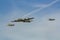 The American World War II bomber `Sally B` Boeing B-17G and escort fighters