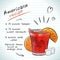 Americano cocktail, vector sketch hand drawn illustration, fresh summer alcoholic drink with recipe and fruits