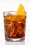 Americano or Negroni cocktail with orange slice in the rocks glass isolated on white background