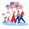 Americans carrying national flag with dignity and pride. Vector flat illustration