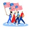 Americans carrying national flag with dignity and pride. Vector flat illustration