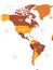 Americas map - brown orange hue colored on dark background. High detailed political map of North and South America