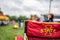 Ames, Iowa, USA - 9.2022 - Selective focus on lawn chair with I-State Logo at a football tailgate.