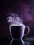 Amethyst Crystal Coffee Mug on Black Background.
