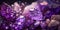 Amethyst crystals background. Purple shiny natural gemstone, close-up illlustration