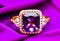 Amethyst, ruby and white zircon Jewel or gems ring on purple velvet bag