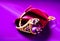 Amethyst, ruby and white zircon Jewel or gems ring on purple velvet bag