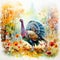 Amiable Watercolor Turkey Strutting Amidst Colorful Autumn Leaves and Blooms on White Background AI Generated