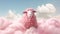 Amidst ethereal clouds, pink sheep peacefully roam, inviting us into