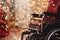 Amidst the festive ambiance, an unoccupied wheelchair becomes a silent participant in the celebration, surrounded by the