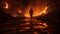 Amidst the Flames: A Lone Figure Walking Through the Burning Ground