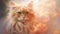 Amidst light orange smoke, the Persian cat exudes elegance with luxurious fur and captivating gaze