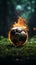Amidst smoke, soccer ball rests on stadium grass, offering room for creative design