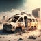 Amidst War zone: Ambulance Destroyed by Fire. Generative AI