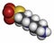 Amifostine cancer drug molecule. Adjuvant drug that protects against cancer chemotherapy side effects. Atoms are represented as