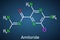 Amiloride molecule. It is pyrizine compound used to treat hypertension, congestive heart failure. Structural chemical formula on