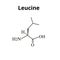 Amino acid Leucine. Chemical molecular formula of amino acid leucine. Vector illustration on isolated background