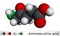 Aminolevulinic acid, 5ALA molecule. It is an endogenous non-proteinogenic amino acid. Molecular model. 3D rendering