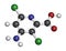 Aminopyralid herbicide molecule. 3D rendering. Atoms are represented as spheres with conventional color coding: hydrogen white,