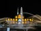 Amir Chakhmaq Complex square and fountain at night, Yazd Iran