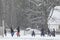 Amish Children having a snowball fight