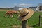 Amish hat on a farm fence post